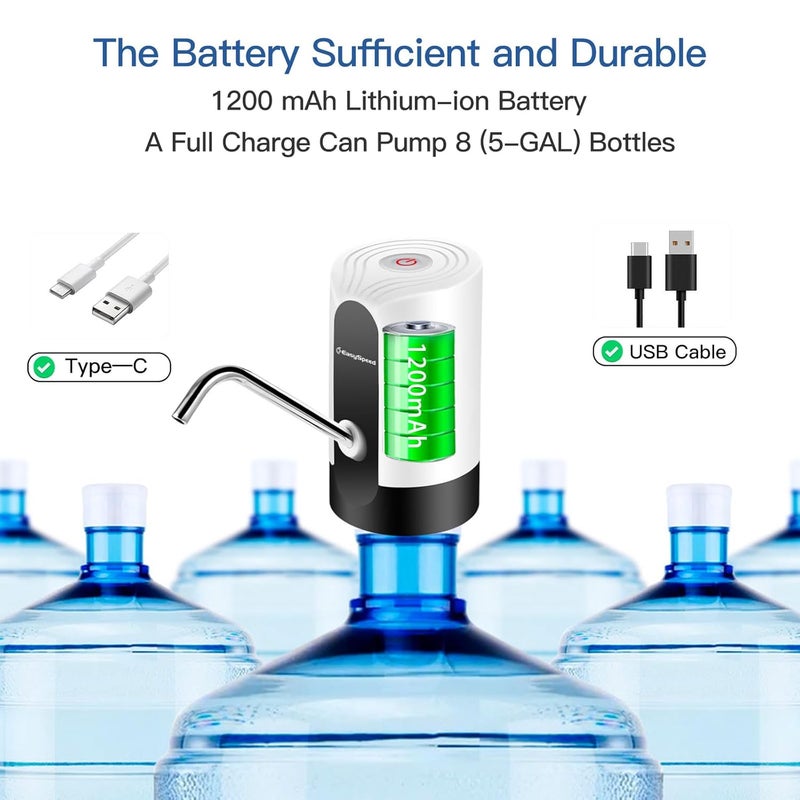EASY SPEED EASYSPEED Water Dispenser for 5 Gallon Bottle Portable USBC Charging Automatic Electric Water Pump for 1 2 3 4 Gallon Jug Drinking Camping Travel Kitchen Office White - Image 4