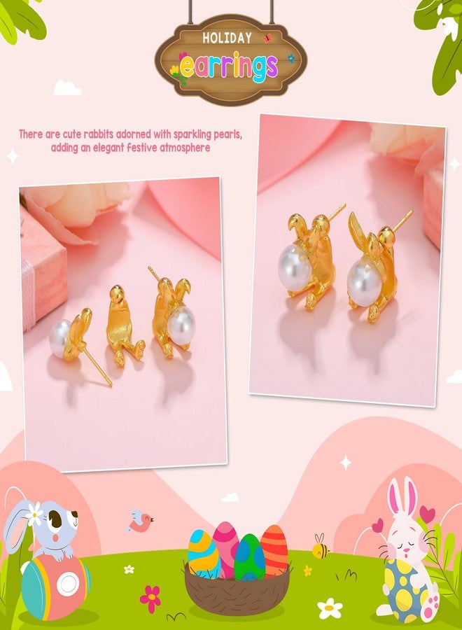 Joyline Easter Rabbit Earrings for Women Cute Easter Bunny Pearl Stud Earrings Festival Jewelry Gifts (Gold) - Image 5