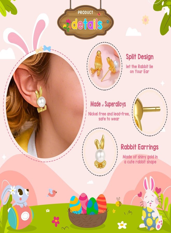 Joyline Easter Rabbit Earrings for Women Cute Easter Bunny Pearl Stud Earrings Festival Jewelry Gifts (Gold) - Image 3