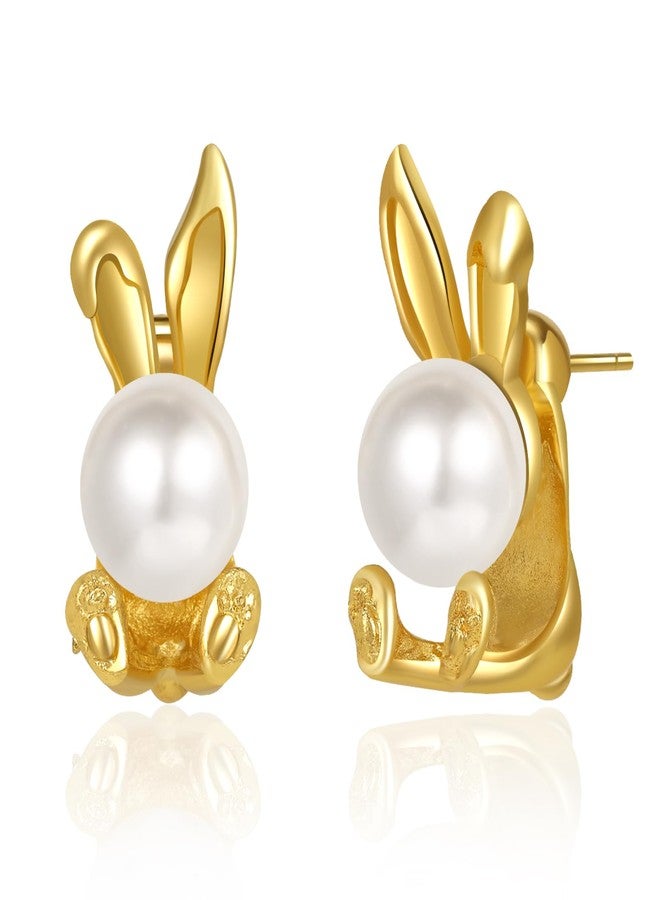 Joyline Easter Rabbit Earrings for Women Cute Easter Bunny Pearl Stud Earrings Festival Jewelry Gifts (Gold) - Image 1