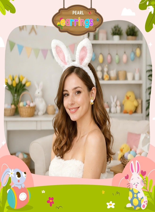 Joyline Easter Rabbit Earrings for Women Cute Easter Bunny Pearl Stud Earrings Festival Jewelry Gifts (Gold) - Image 4