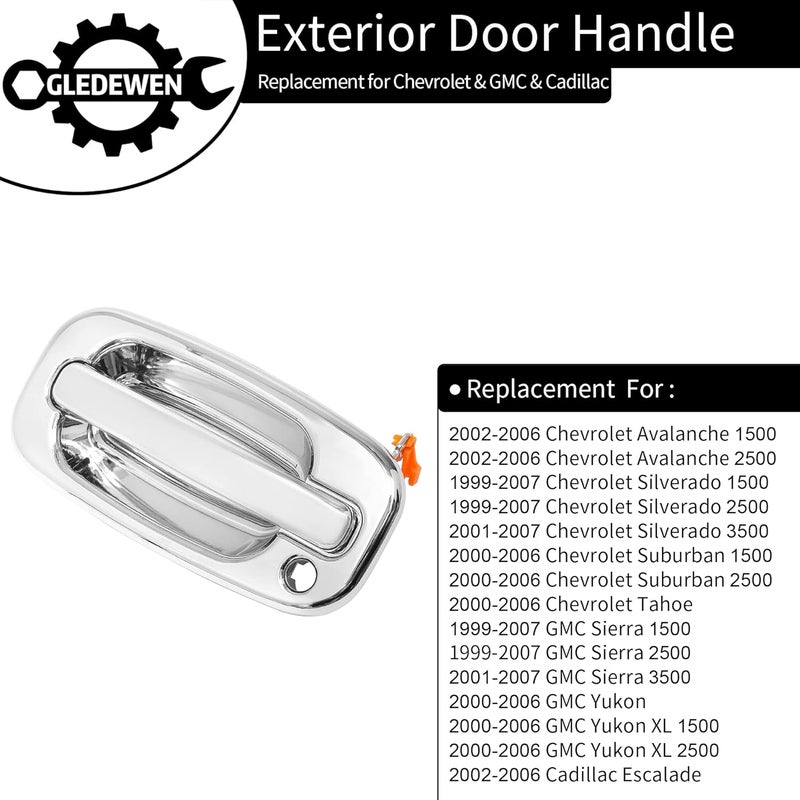 Gledewen Exterior Door Handles, All Chrome, Compatible with 1999-2007 Chevy Silverado Suburban Tahoe Avalanche, GMC Sierra Yukon, Cadillac Escalade, Front Left & Right Side | Replaces# 15034985, 15034986 - Image 2