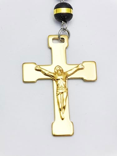 JAJAFOOK Mens Black Stainless Steel Black Gold Silicone Beads Rosary Necklace with Cross Pendant - Image 5