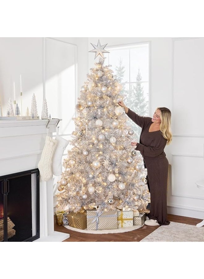 NIBEMINENT Sliver Christmas Tree 7ft Artificial Christmas Trees 210CM,1200 Full Branches Tips Xmas Tree for Home and Office,Easy Assembly Metal - Image 3