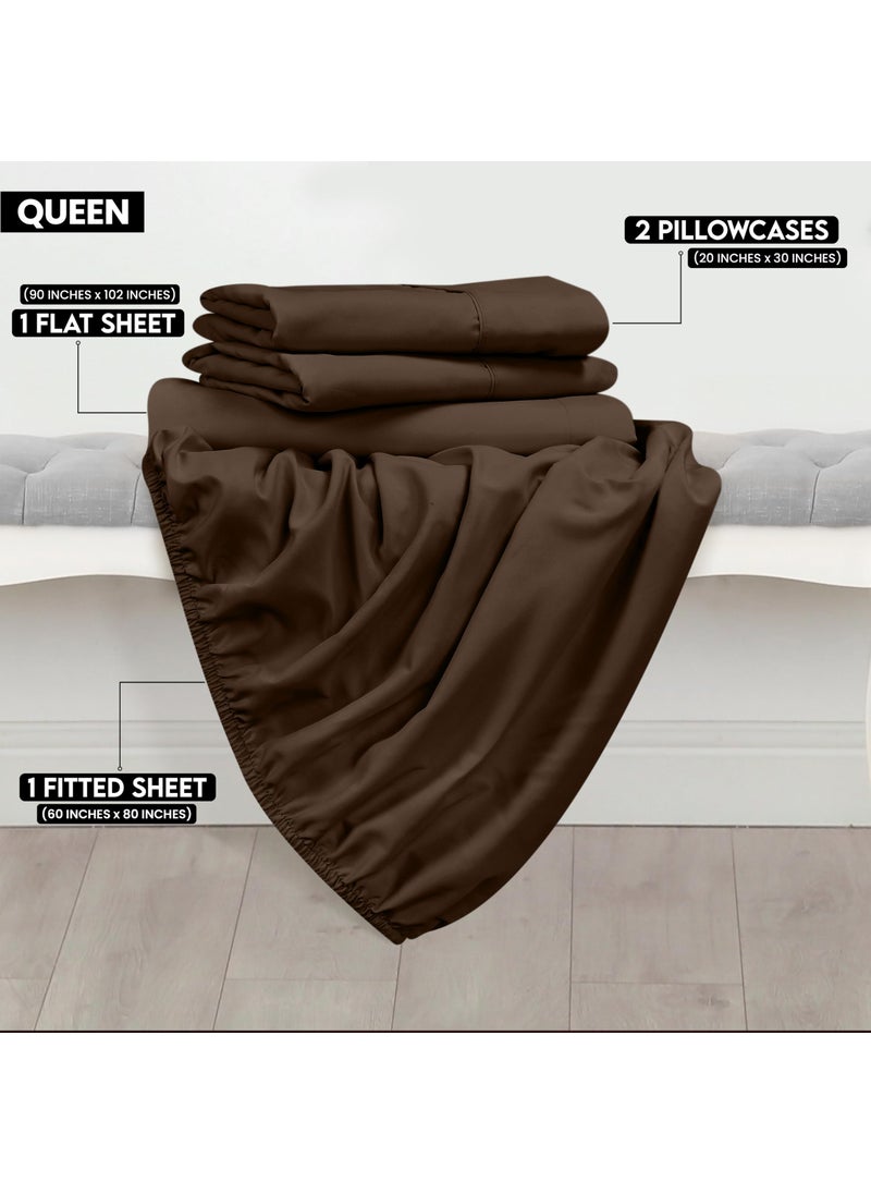 Utopia Bedding Utopia Bedding Queen Sheet Set - Brushed Microfiber - Soft Bed Sheets for Queen Size Bed Set - Includes 1 Fitted  1 Flat  & 2 Pillow Cases - Deep Pocket (Brown)  - Image 2