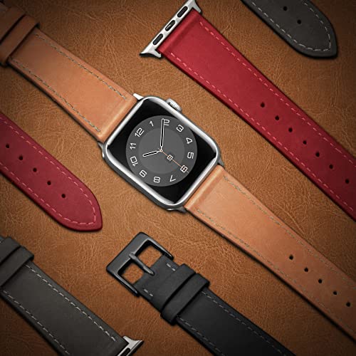 Marge Plus Compatible with Apple Watch Band Series 11/10(42mm), Series 9/8/7(41mm), SE 3/2/1(40mm), (Series 6/5/4(40mm), Series 3/2/1(38mm), Genuine Leather Bands Replacement Strap for iWatch, Women & Men - Image 2