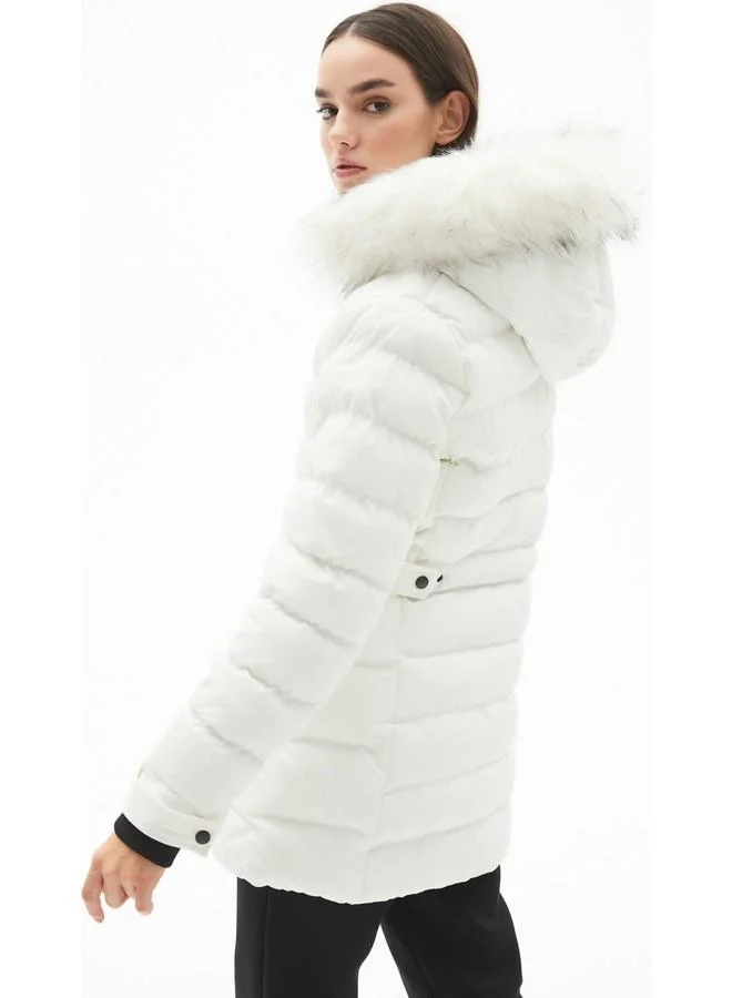 JUNE June Exclusive Fiber Filled Hooded Coat Ecru