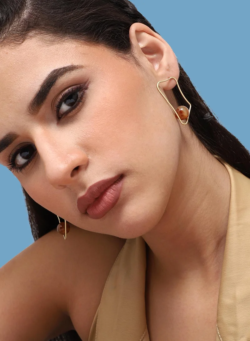 سوهي قرط متدلي من الحجر مصمم للحفلات مطلي بالذهب