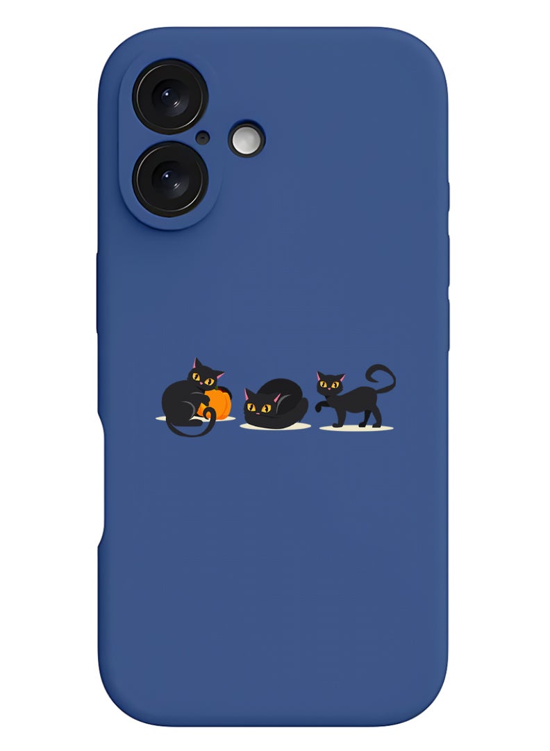 Theodor iPhone 16 Plus Blue Protective Slim Fit Case Liquid Silicone Cover with Full Body Protection Anti-Scratch Shockproof Case For iPhone - Cat pumpkin Halloween-01 - Image 1