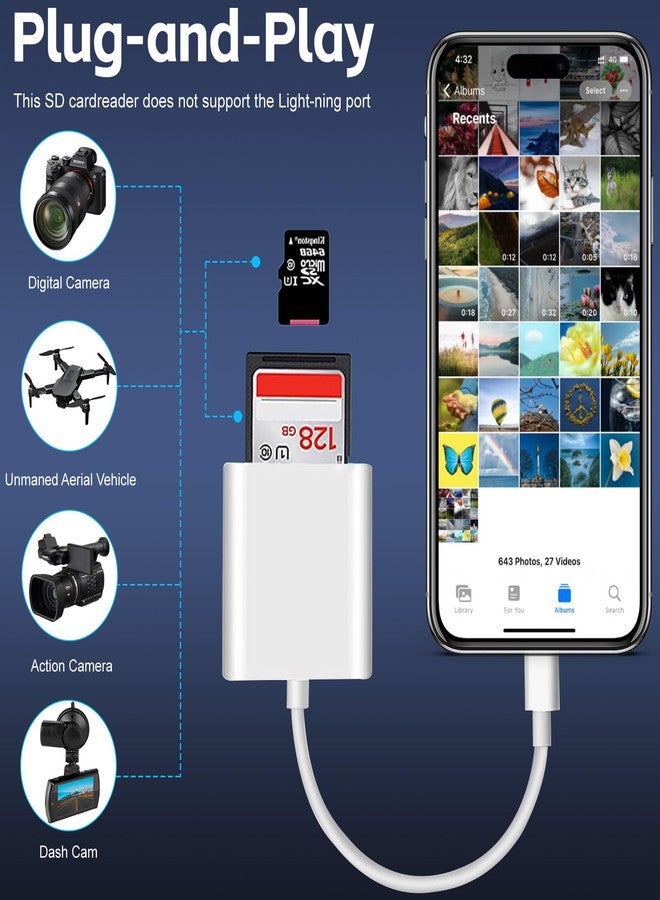 Vrllinking SD Card Reader for iPhone Adapter - SD to USB C Memory Card Reader for iPhone 15/16 Pro, iPad, MacBook, Android Devices - Plug & Play SD/MicroSD Card Adapter for Digital Camera, PC & Phone - Image 4