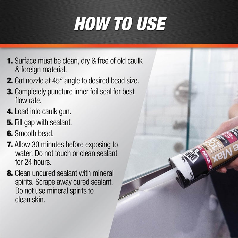 DAP Silicone Max Kitchen Bath & Plumbing 100% Silicone Sealant, 10.1 FL OZ, Clear - Image 2