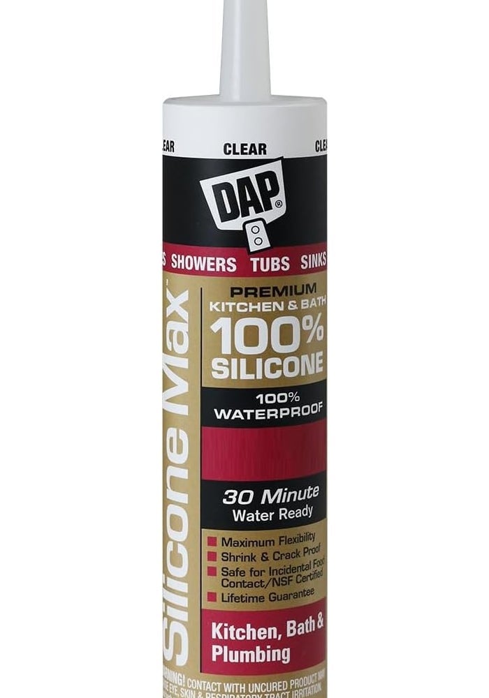 DAP Silicone Max Kitchen Bath & Plumbing 100% Silicone Sealant, 10.1 FL OZ, Clear - Image 1
