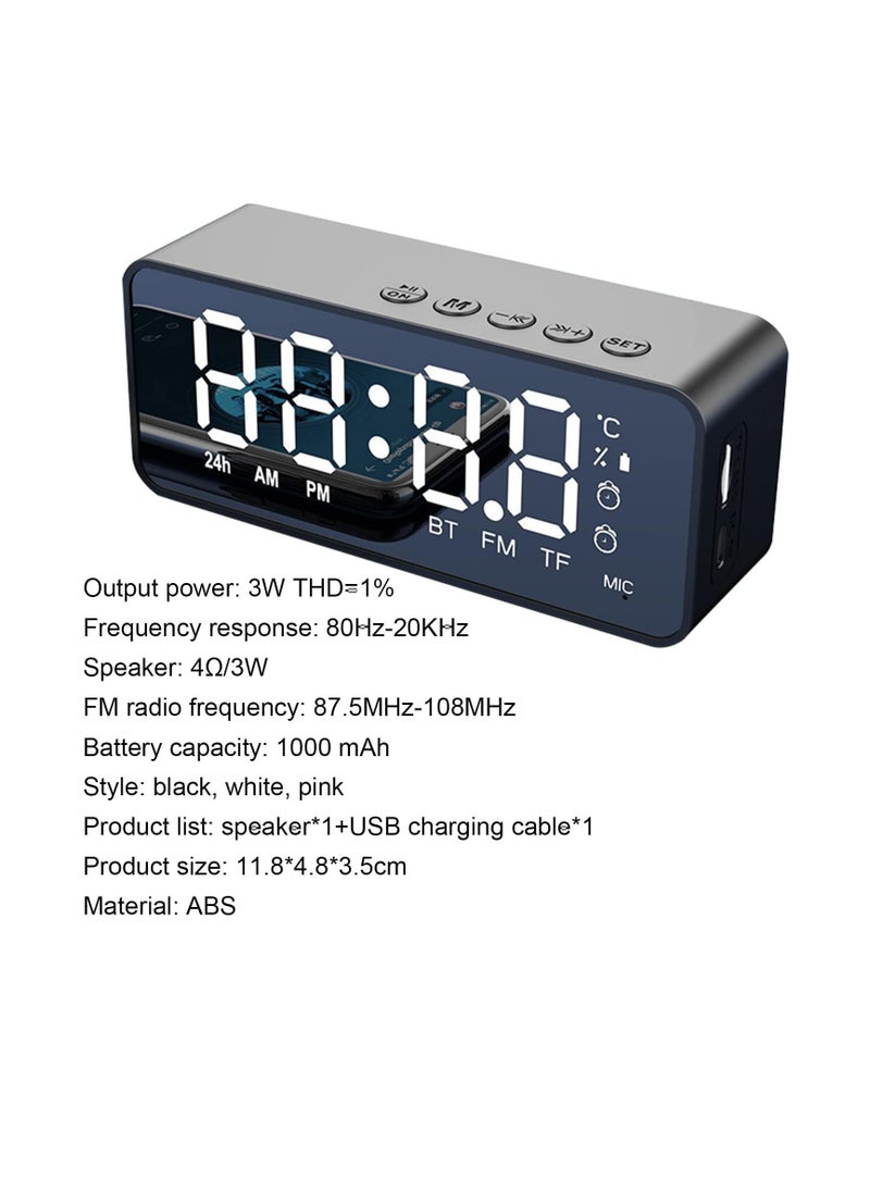 Alarm Clock Radio with Bluetooth Speaker, Wireless Charging Digital Alarm Clock, Mini Mirror LED Display with USB Port, Speaker Alarm Clock for Home, Bedroom, Bedside, Office, Hotel