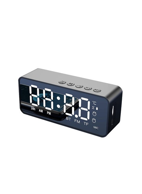Alarm Clock Radio with Bluetooth Speaker, Wireless Charging Digital Alarm Clock, Mini Mirror LED Display with USB Port, Speaker Alarm Clock for Home, Bedroom, Bedside, Office, Hotel