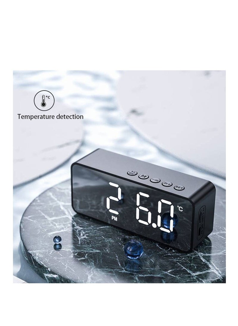 Alarm Clock Radio with Bluetooth Speaker, Wireless Charging Digital Alarm Clock, Mini Mirror LED Display with USB Port, Speaker Alarm Clock for Home, Bedroom, Bedside, Office, Hotel