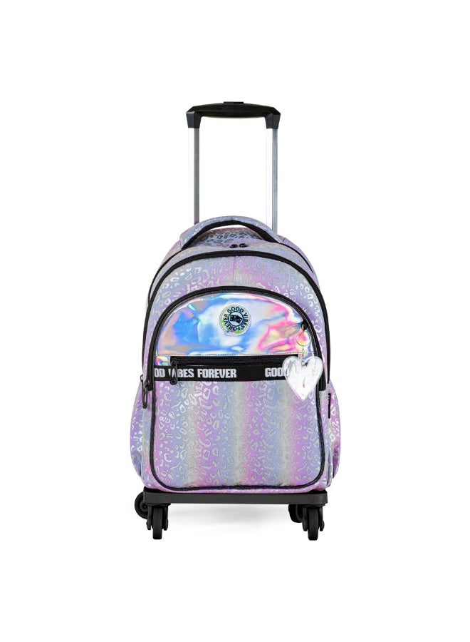 Eazy Kids Eazy Kids 17" School Bag Set of 4 w/ 4 Wheel Trolley, Lunch Bag and Pencil Case - Good Vibes - Silver  - Image 2