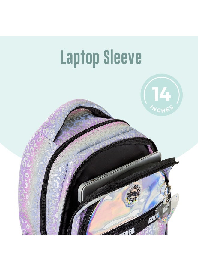 Eazy Kids Eazy Kids 17" School Bag Set of 4 w/ 4 Wheel Trolley, Lunch Bag and Pencil Case - Good Vibes - Silver  - Image 5