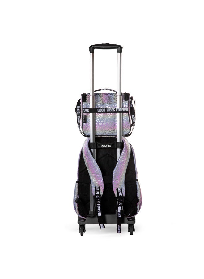 Eazy Kids Eazy Kids 17" School Bag Set of 4 w/ 4 Wheel Trolley, Lunch Bag and Pencil Case - Good Vibes - Silver  - Image 3