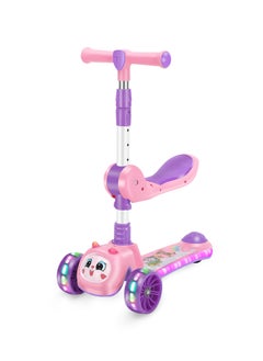 LB 3-in-1 Kids Kick Scooter with LED Lights and Sound – Adjustable Handlebar, Foldable Seat, Light-Up Wheels & Deck  - Image 1