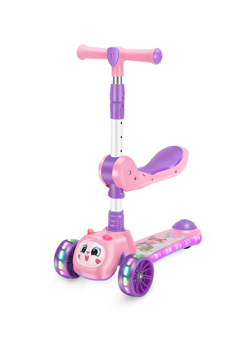 LB - 3-in-1 Kids Kick Scooter with LED Lights and Sound – Adjustable Handlebar, Foldable Seat, Light-Up Wheels & Deck - Image 1