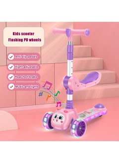 LB 3-in-1 Kids Kick Scooter with LED Lights and Sound – Adjustable Handlebar, Foldable Seat, Light-Up Wheels & Deck  - Image 4