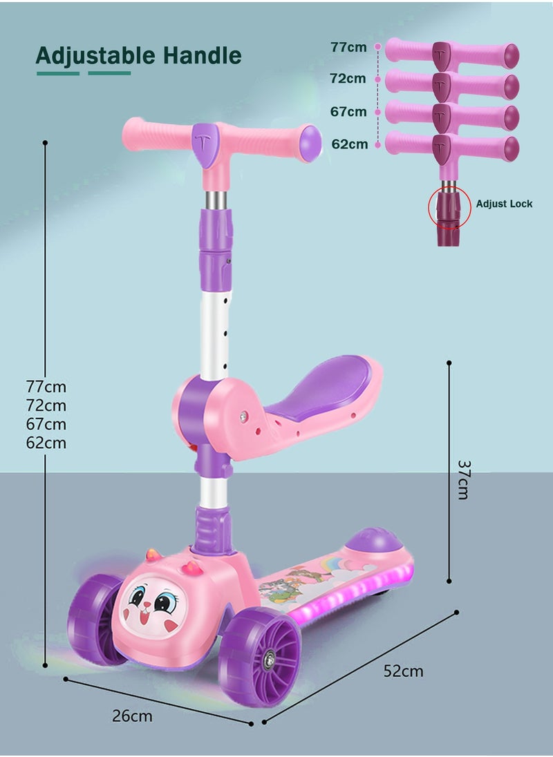 LB - 3-in-1 Kids Kick Scooter with LED Lights and Sound – Adjustable Handlebar, Foldable Seat, Light-Up Wheels & Deck - Image 1