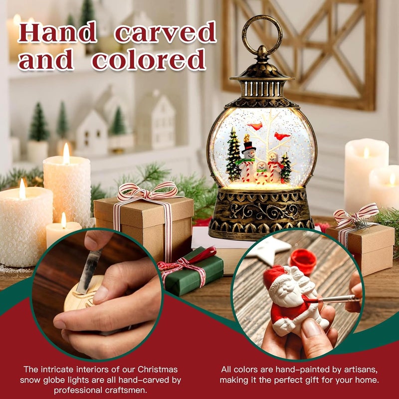 Aixuler Christmas Snowman Snow Globe, Cardinal Musical Snow Globe Lantern Lights with 6H Timer Battery & USB Powered, Retro Style Holiday Glitter Globe for Xmas Home Decoration Holiday Party Gifts - Image 3