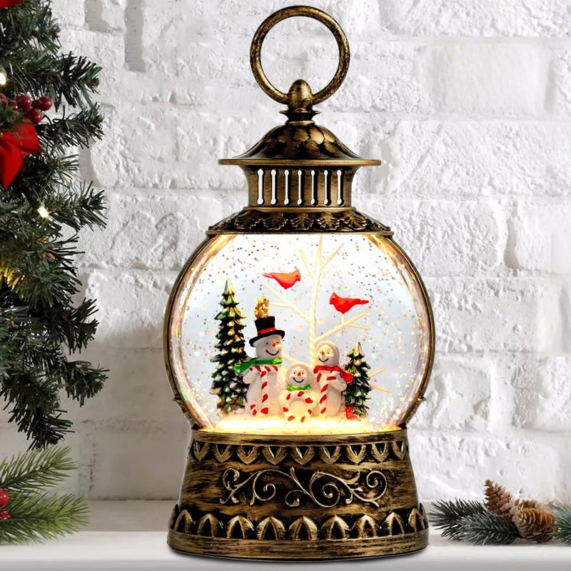 Aixuler Christmas Snowman Snow Globe, Cardinal Musical Snow Globe Lantern Lights with 6H Timer Battery & USB Powered, Retro Style Holiday Glitter Globe for Xmas Home Decoration Holiday Party Gifts - Image 1