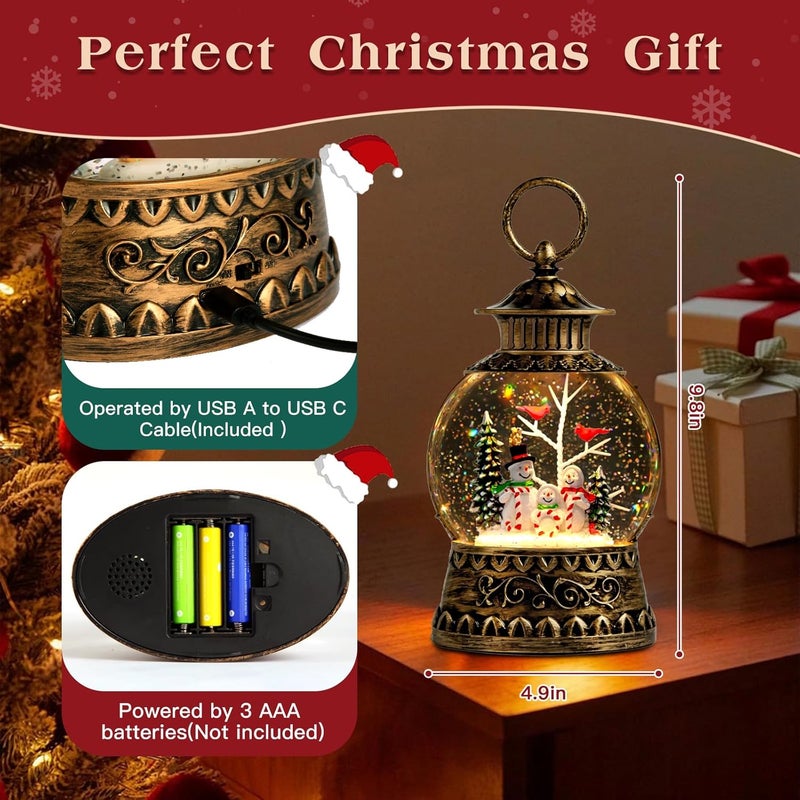 Aixuler Christmas Snowman Snow Globe, Cardinal Musical Snow Globe Lantern Lights with 6H Timer Battery & USB Powered, Retro Style Holiday Glitter Globe for Xmas Home Decoration Holiday Party Gifts - Image 4