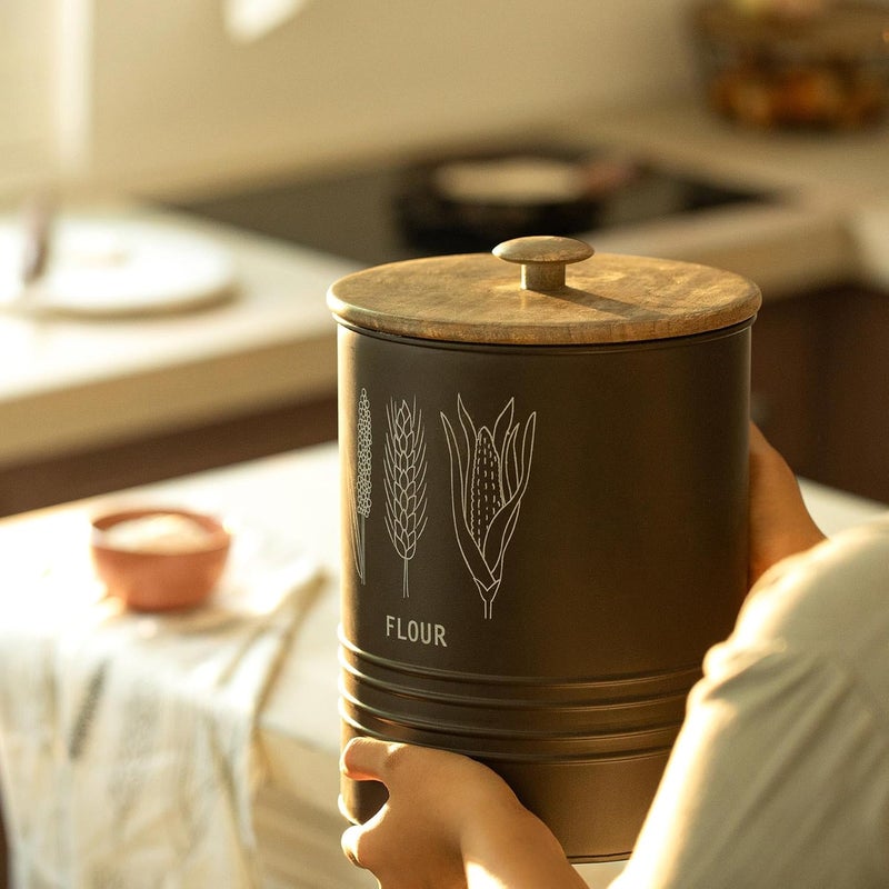 Ellementry Ellementry Charcoal Brown Grain Storage Barrel with Wooden Lid  - Image 2