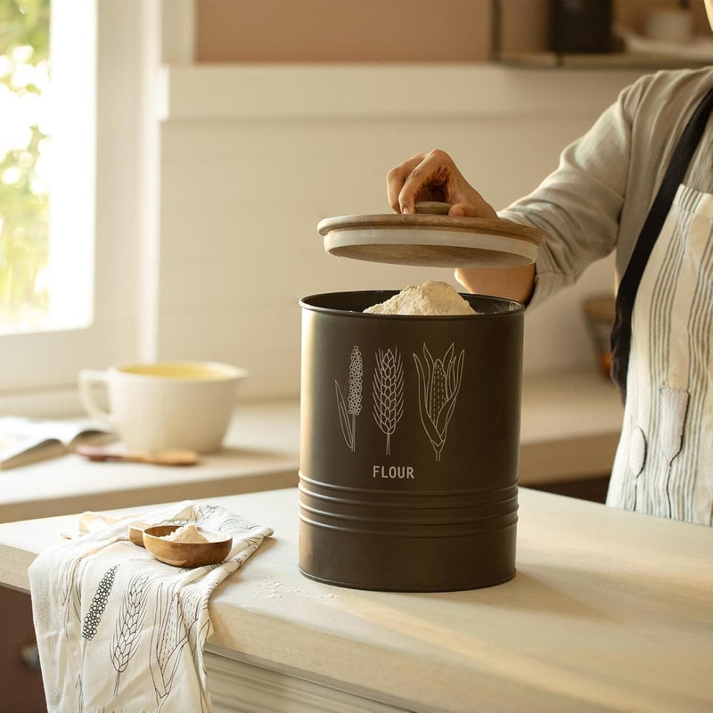 Ellementry Ellementry Charcoal Brown Grain Storage Barrel with Wooden Lid  - Image 4