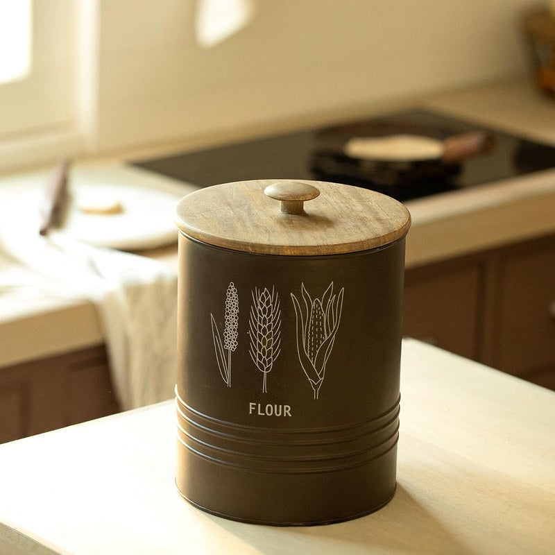 Ellementry Ellementry Charcoal Brown Grain Storage Barrel with Wooden Lid  - Image 3