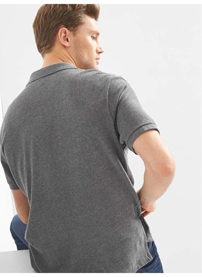 LOUD UNIVERSE Mens Charcoal Gray Plain Cotton Pique Summer Fabric Mens Polo Shirt  - Image 5