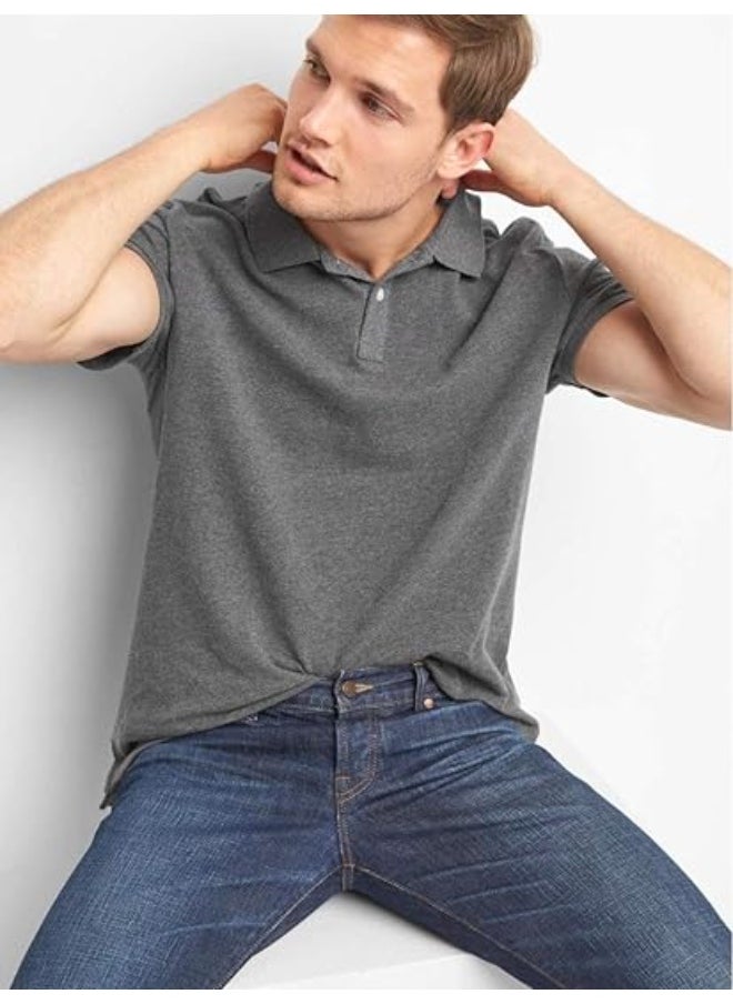 LOUD UNIVERSE Mens Charcoal Gray Plain Cotton Pique Summer Fabric Mens Polo Shirt  - Image 4