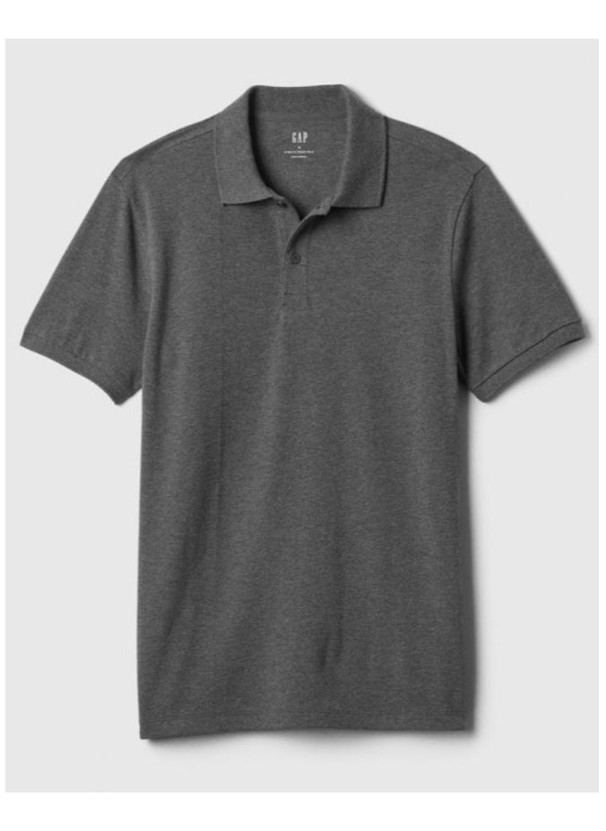 LOUD UNIVERSE Mens Charcoal Gray Plain Cotton Pique Summer Fabric Mens Polo Shirt  - Image 1