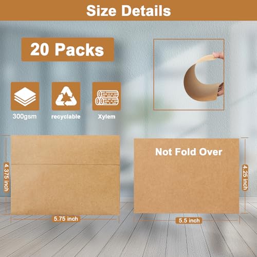 Silunkia Brown Blank Thank You Cards and Envelopes 4.25 x 5.5 Heavyweight Flat Cardstock and A2 Envelopes Printable Self Seal 20 Packs for Wedding Invitations, Party, Graduations - Image 2