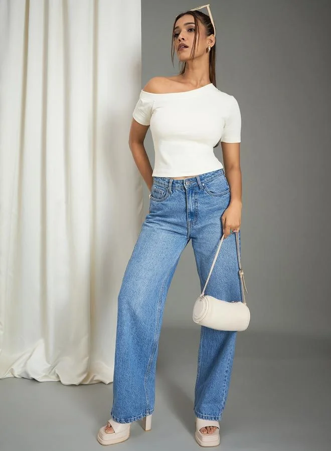 WineRed بلوزة مضلعة بأكتاف مكشوفة