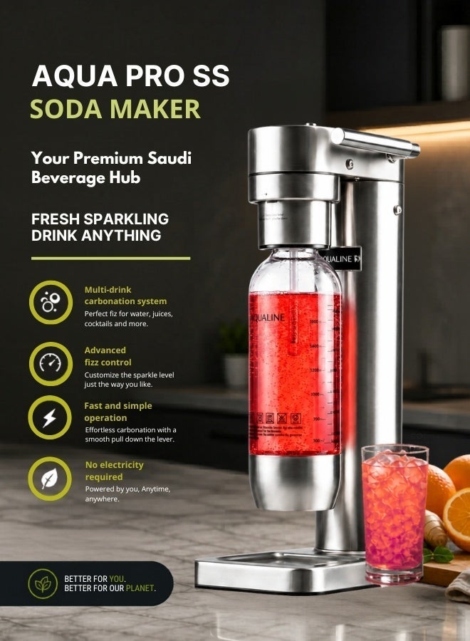 AQUALINE AQUA PRO SS Luxury Sparkling Drink Maker | Soda Maker | Sparkle Any Drink | Standard Kit | Fizz Infuser Technology | CO₂ Cylinder Not Included | Stainless Steel - Image 3