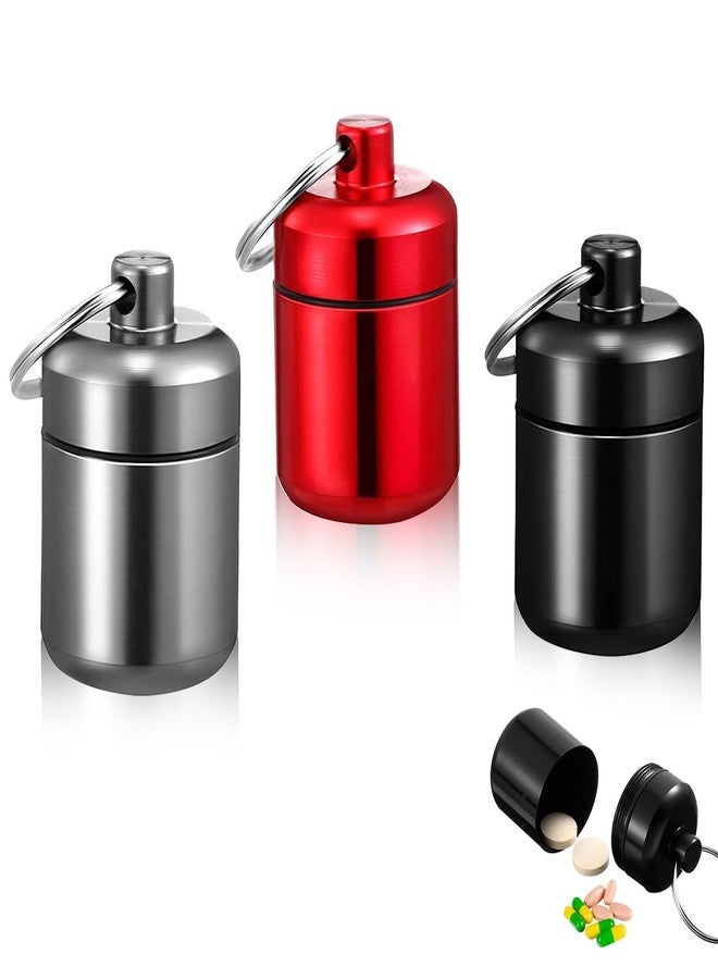 HANNEA® 3PCS Mini Aluminum Keychain Medication Pill Box, Waterproof Mini Metal Pill Holder Medicine Bottle for Outdoor, Travel, Camping, Style A - Image 1