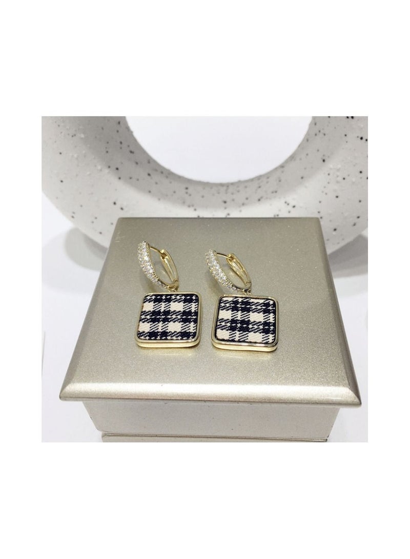 1-Pair Fabric Square Earrings, Artsy Vintage Plaid Earrings With Diamonds - Image 5