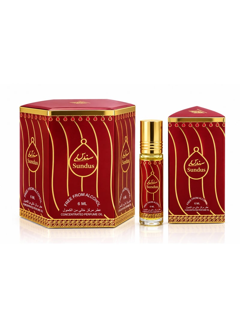 ارض العطور سندس من ارض العطور – زيت عطر مركز خالٍ من الكحول، عطر شرقي طويل الثبات، عبوة 6 قطع رول أون 6 مل - Image 1