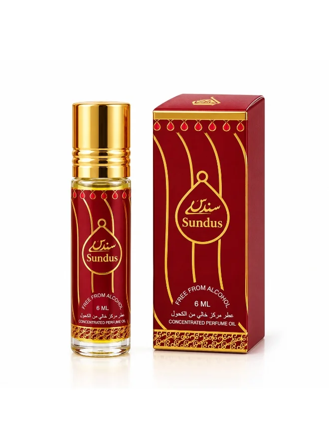 ارض العطور سندس من ارض العطور – زيت عطر مركز خالٍ من الكحول، عطر شرقي طويل الثبات، عبوة 6 قطع رول أون 6 مل