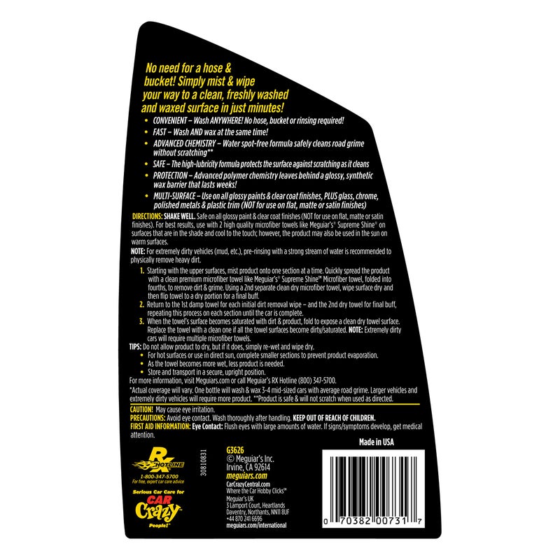 Meguiar's Meguiarâ€™s Ultimate Waterless Wash & Wax, Scratch-Free Cleaning Spray that Cleans and Protects Without Water, 2-in-1 Detailer for Shine, Cool Car Gifts for Men and Women, 26 Oz - Image 2