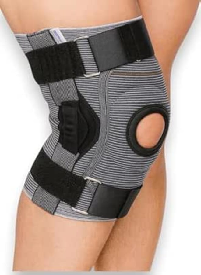 Open Patella Stabilizer Knee Brace with Aluminum Double Stabilizer Hinges - Adjustable Neoprene Padded Compression Knee Support Brace for Meniscus Tear, ACL, Knee Pain (L)