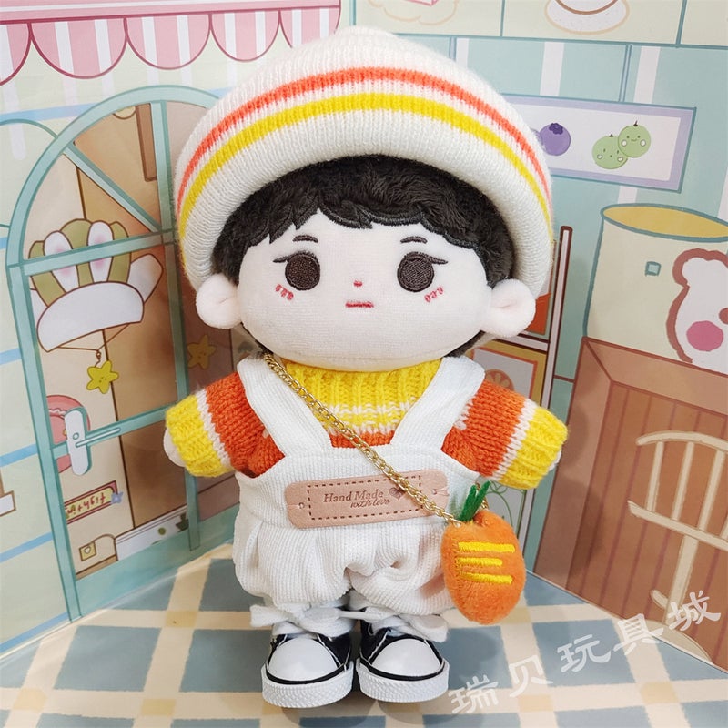 20cm Baby Clothes Clothing Accessories Cotton Doll Suit Sweater Scarf Strap Pants Climbing Clothes Plush Free Shipping Orange sweater white belt pants 5-piece set + white shoes 