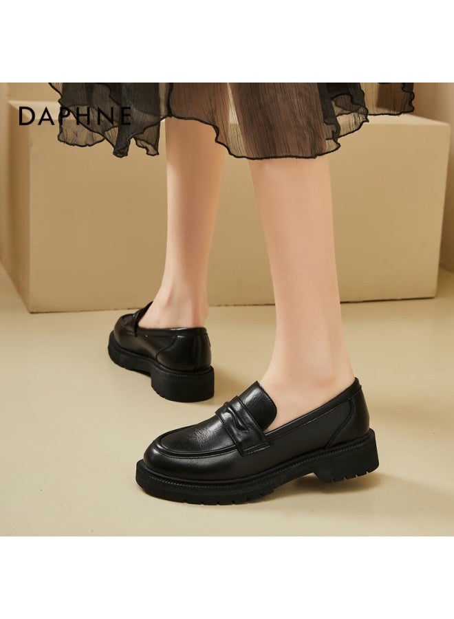 Daphne Women's Thick Sole Loafers Spring Summer Chunky Heel Slip-on Leather Shoes Black Size 35 - Image 5