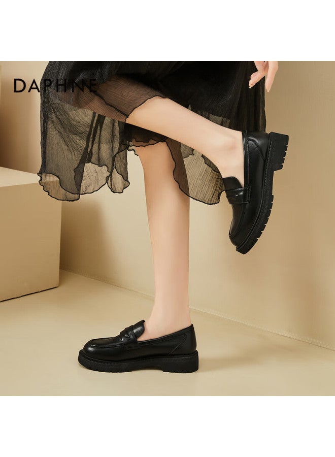 Daphne Women's Thick Sole Loafers Spring Summer Chunky Heel Slip-on Leather Shoes Black Size 35 - Image 4