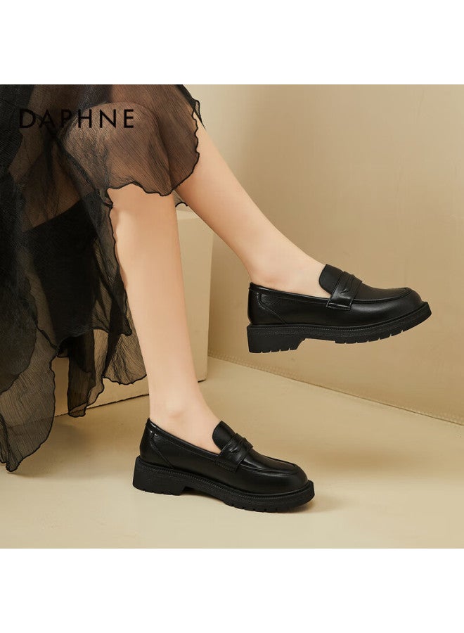 Daphne Women's Thick Sole Loafers Spring Summer Chunky Heel Slip-on Leather Shoes Black Size 35 - Image 2