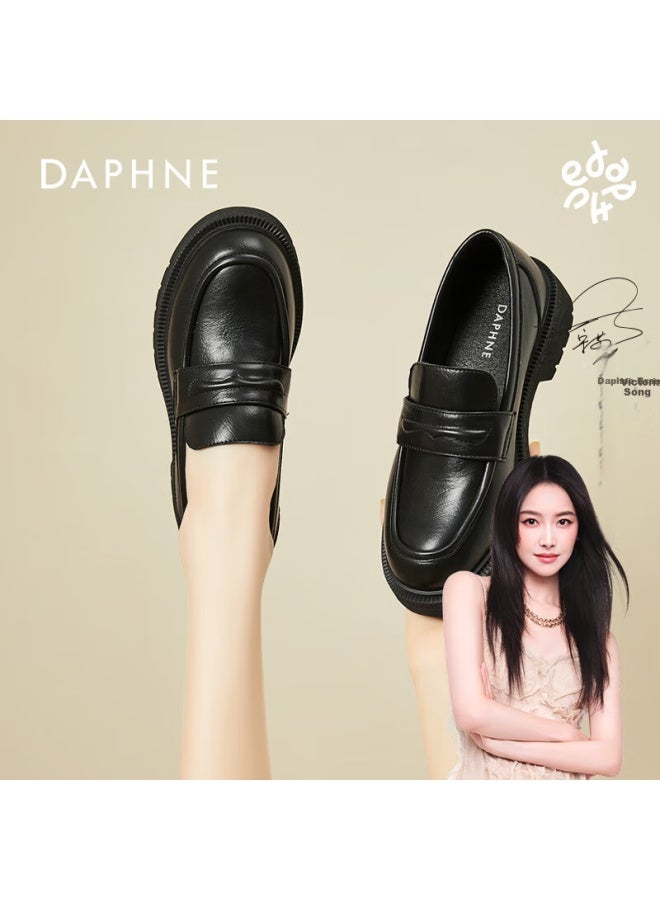 Daphne Women's Thick Sole Loafers Spring Summer Chunky Heel Slip-on Leather Shoes Black Size 35 - Image 1