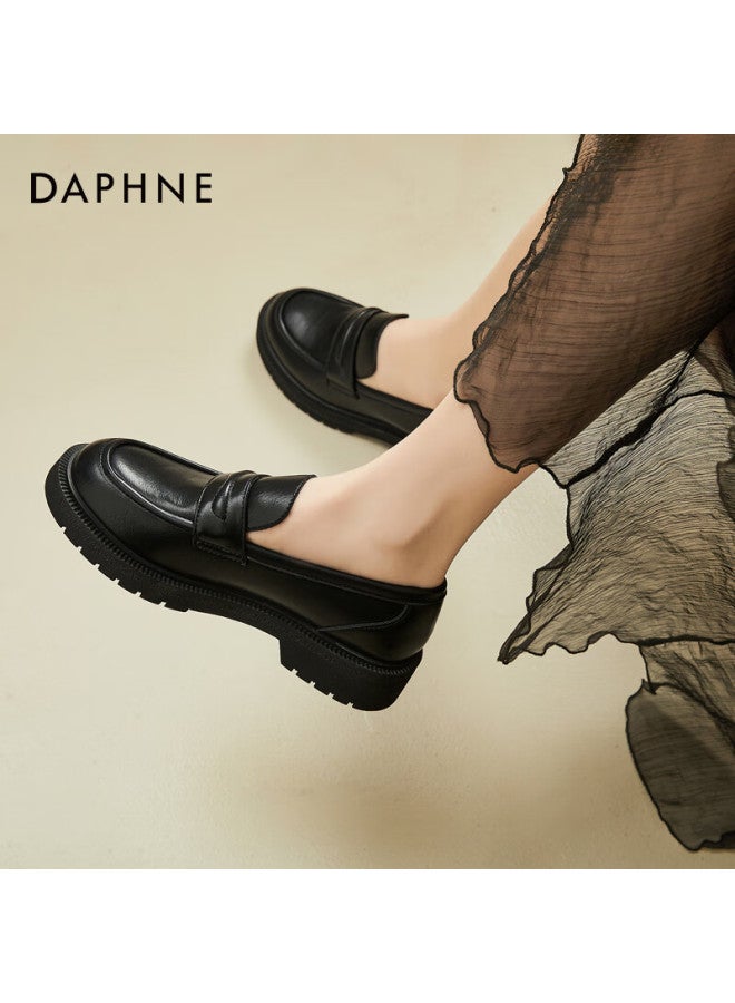 Daphne Women's Thick Sole Loafers Spring Summer Chunky Heel Slip-on Leather Shoes Black Size 35 - Image 3
